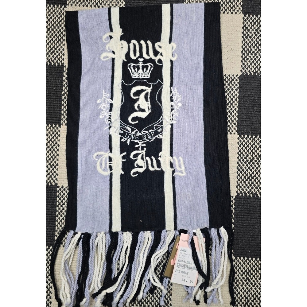 Juicy‎ Couture House Of Juicy Scarf Wrap Fringed Gray White Black Soft Warm NWT